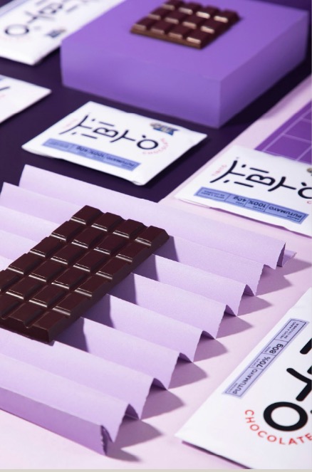 Product photography — chocolate packaging on purple